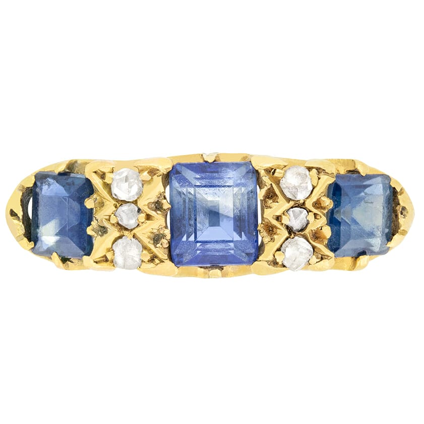 Edwardian 1.20ct Sapphire and Diamond Three Stone Ring, hallmarked 1905