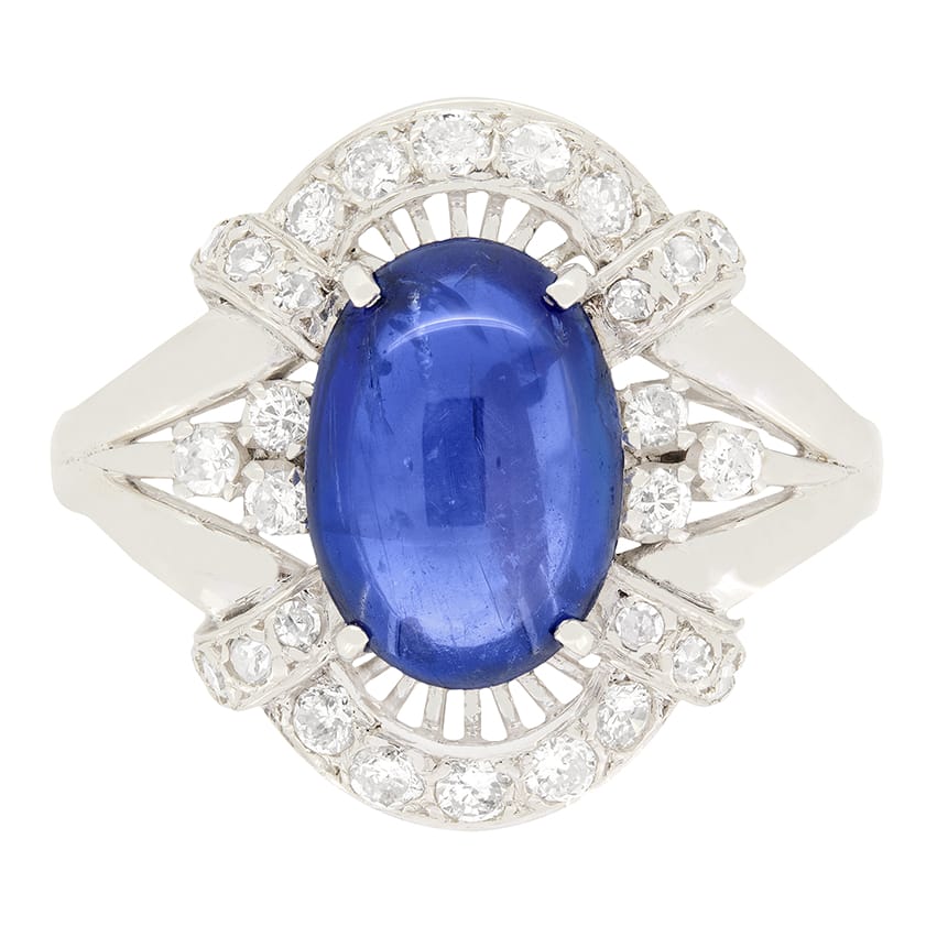 Art Deco 3.82ct Sapphire and diamond cluster ring, c.1930s