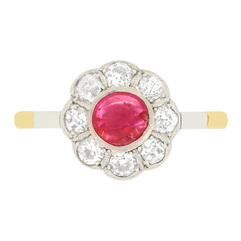 Edwardian 0.40ct Ruby and Diamond Daisy Cluster Ring, c.1910s