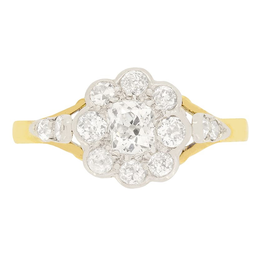 Edwardian 1.10ct Diamond Daisy Cluster Ring, c.1910s