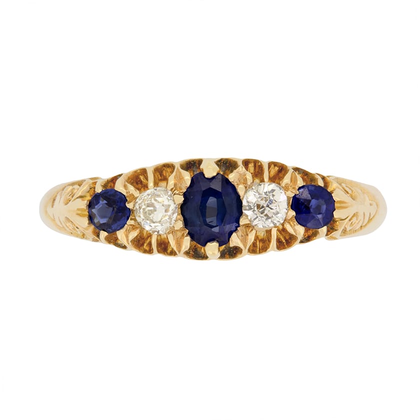 Edwardian 0.50ct Sapphire and Diamond Five Stone Ring, Hallmarked 1903
