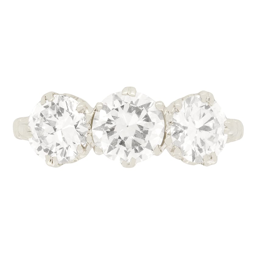 Art Deco 1.70ct Three Stone Diamond Ring, c.1920s