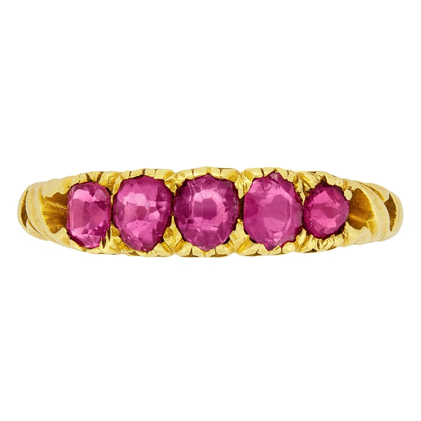 Victorian 0.86ct Ruby Five Stone Ring, c.1880s