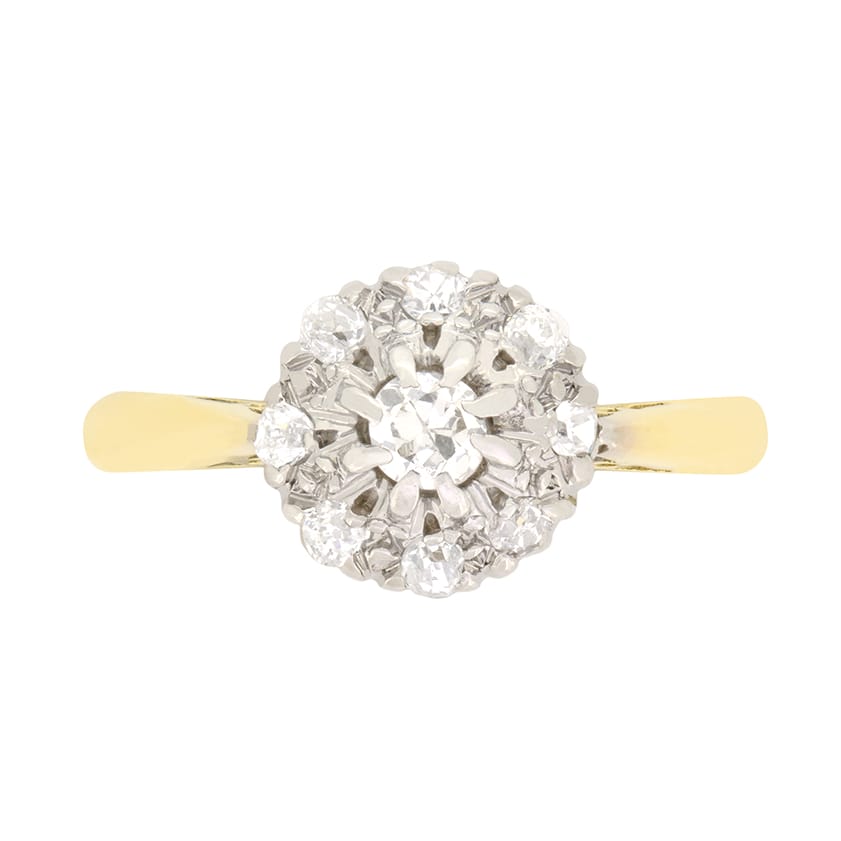 Art Deco 0.52ct Diamond Daisy Cluster Ring, c.1930s