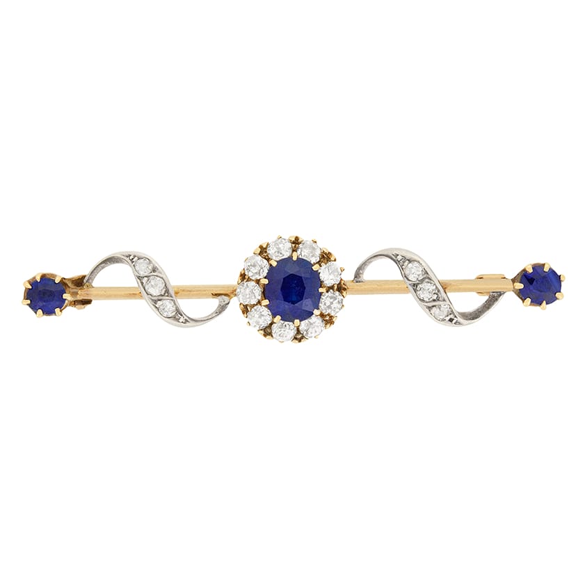 Victorian 0.95ct Sapphire and Diamond Brooch, c.1880s