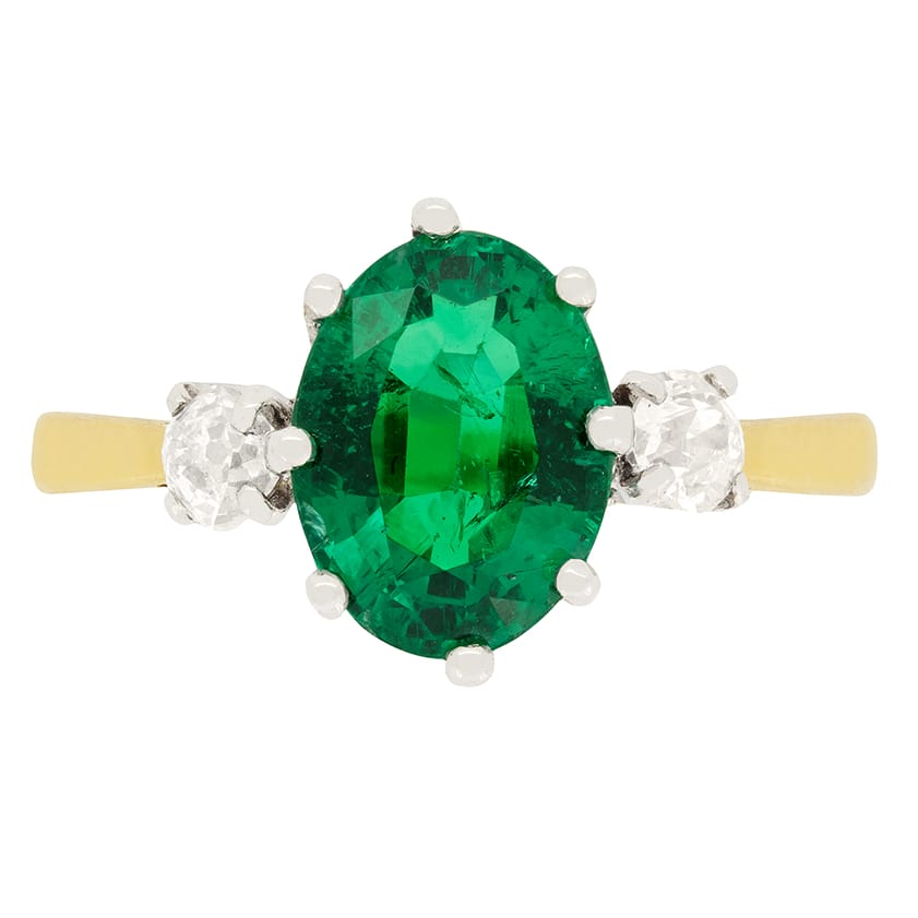 Edwardian Emerald and Diamond Three Stone Ring,