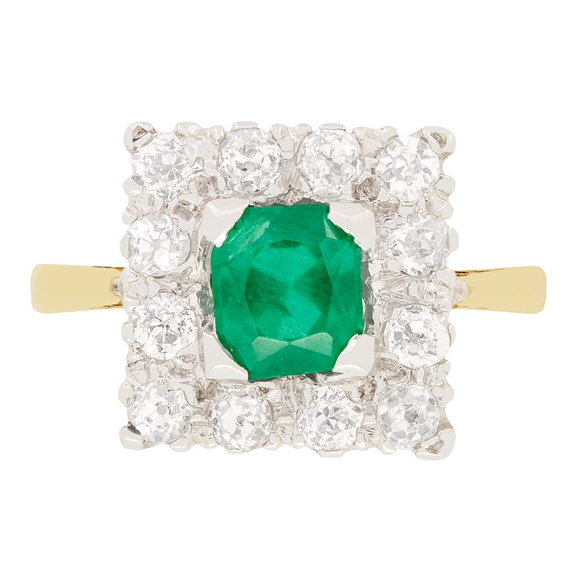 Art Deco 0.75ct Emerald and Diamond Cluster Ring, c.1930s