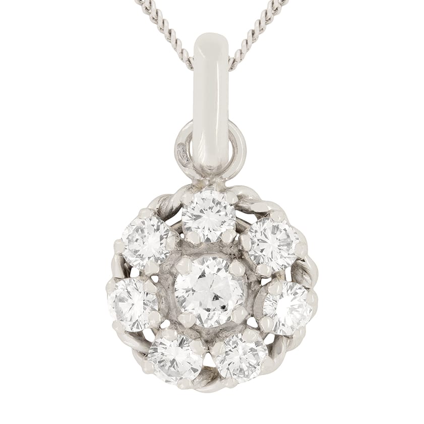 Vintage 1.40ct Diamond Cluster Pendant, c.1970s