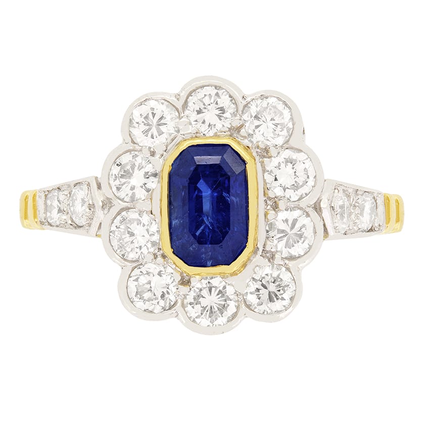 Vintage 0.90ct Sapphire and Diamond Cluster Ring, c.1950s
