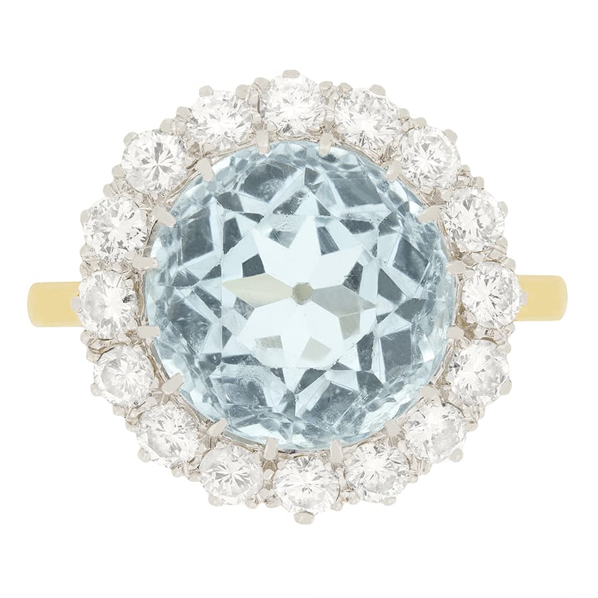 Vintage 4.85ct Aquamarine and Diamond Cluster Ring, c.1950s