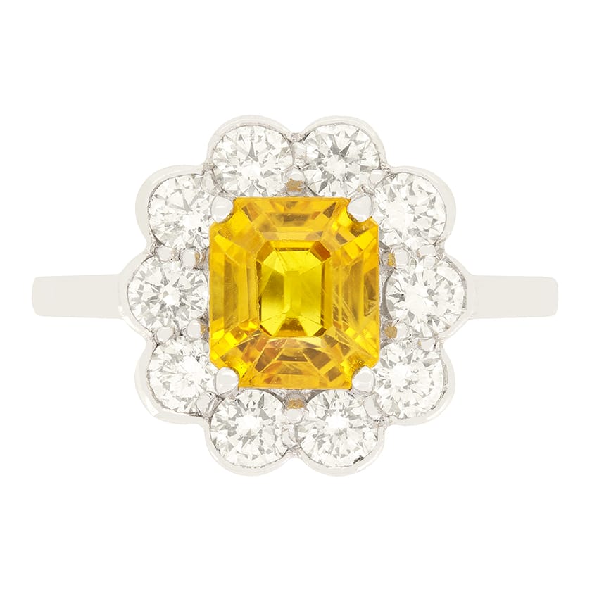 Vintage 2.00ct Yellow Sapphire and Diamond Cluster, c.1960s