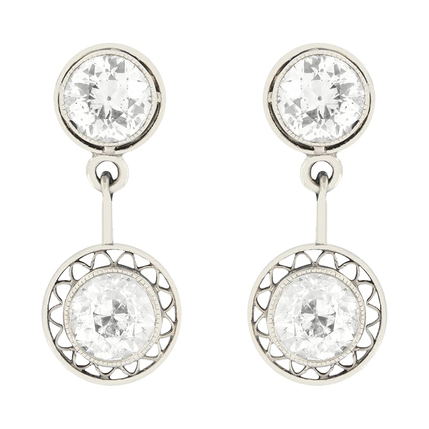 Edwardian 1.70ct Diamond Drop Earrings, c.1910s