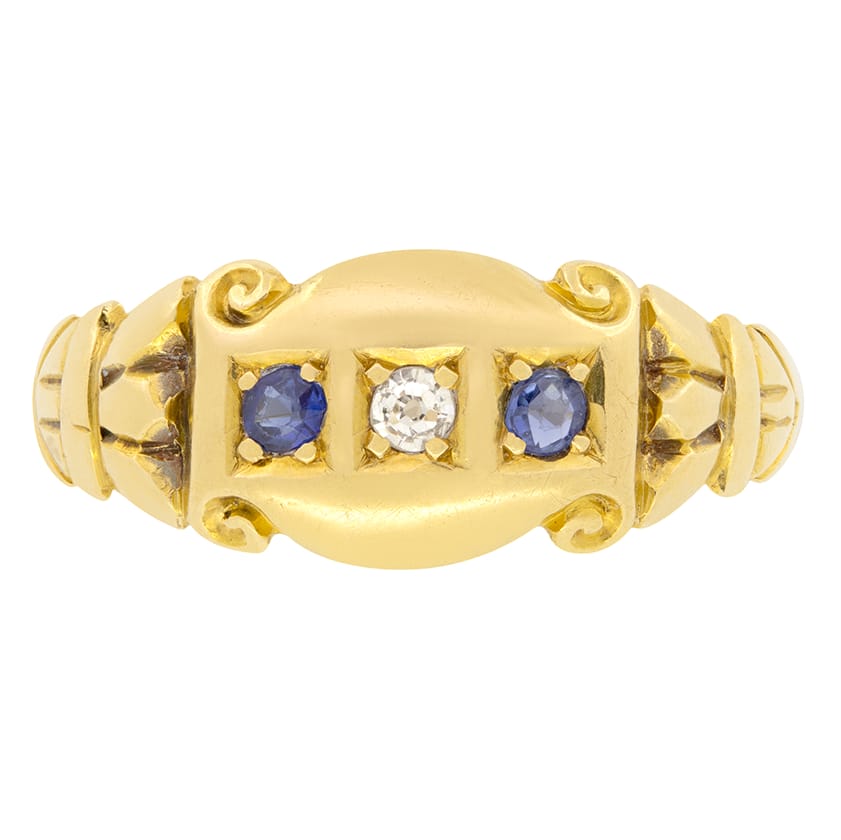 Victorian Diamond and Sapphire Three Stone Ring, hallmarked 1902