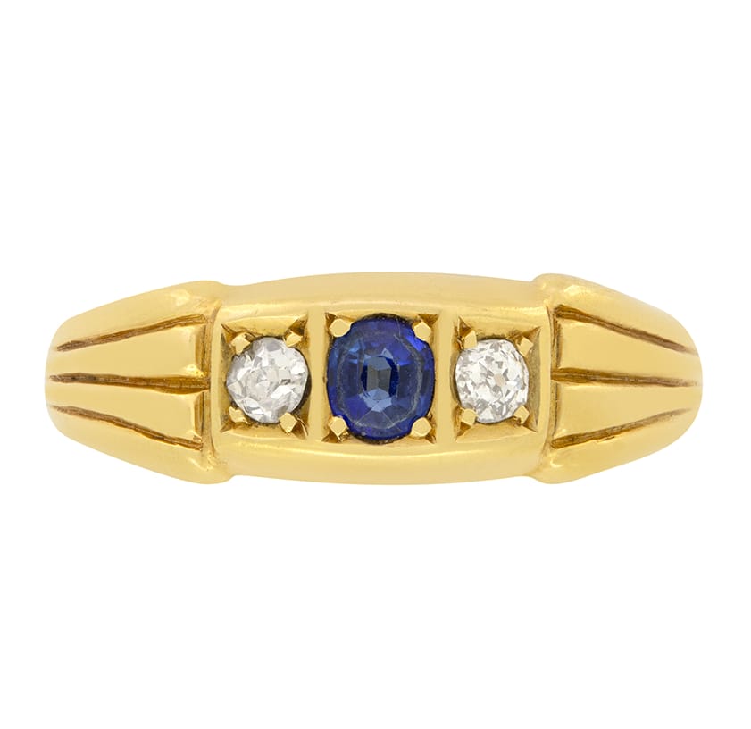 Victorian 0.20ct Sapphire and Diamond Three Stone Ring, c.1880s