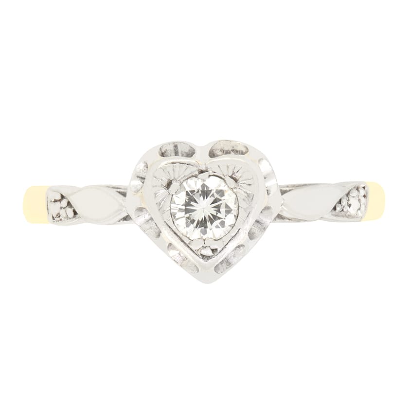 Vintage 0.15ct Diamond Heart Shaped Solitaire Ring, c.1940s