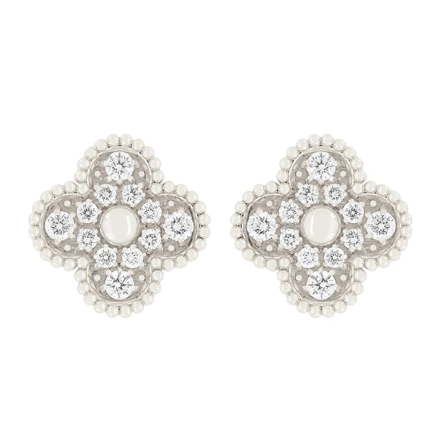 14K White Gold Diamond Quatrefoil Stud Earrings | Quality Gem LLC | Bethel,  CT