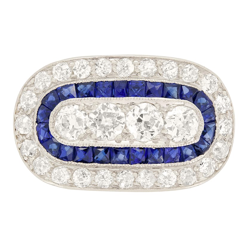 Edwardian 1.56ct Diamond and Sapphire Cluster Ring, c.1910s