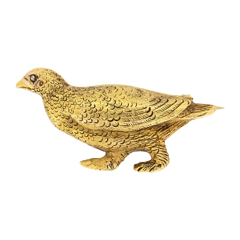 Edwardian 15ct Gold Grouse Brooch, c.1910s