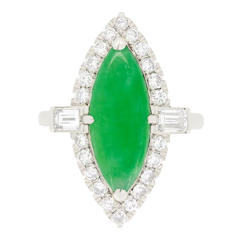 Vintage 4.50ct Jade and Diamond Halo Ring, c.1950s