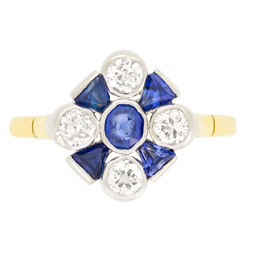 Art Deco 0.75ct Sapphire and Diamond Cluster Ring, c.1920s