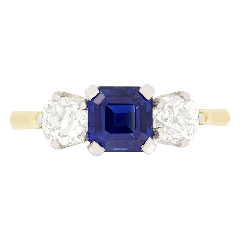 Vintage 1.20ct Sapphire and Diamond Trilogy Ring, c.1940s