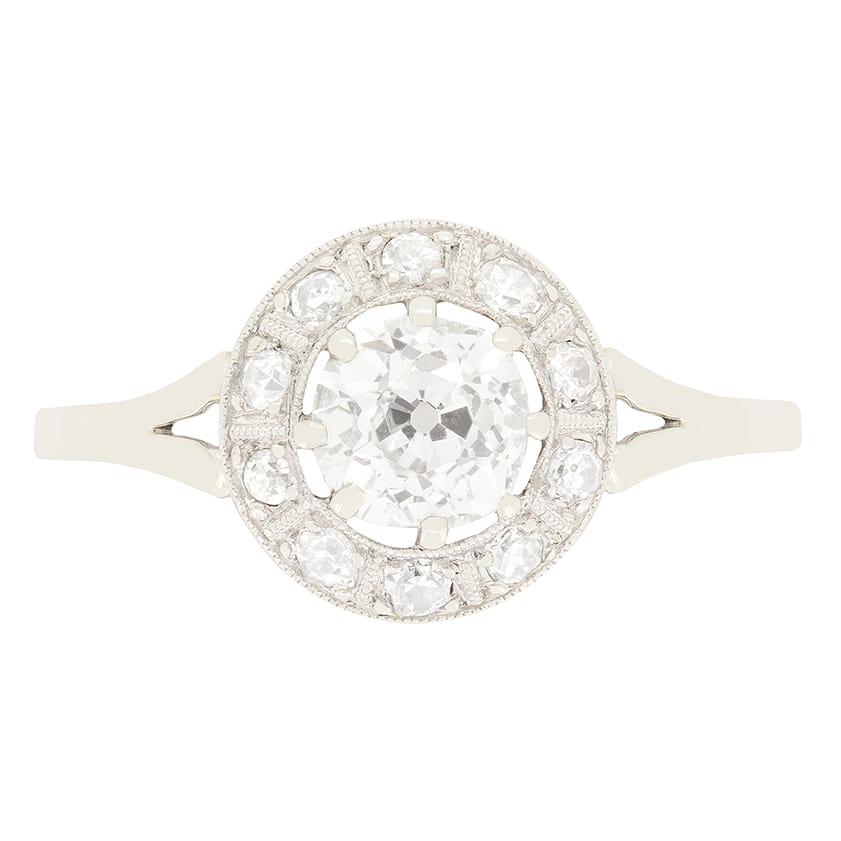 Art Deco 0.74ct Diamond Halo Ring, c.1920s