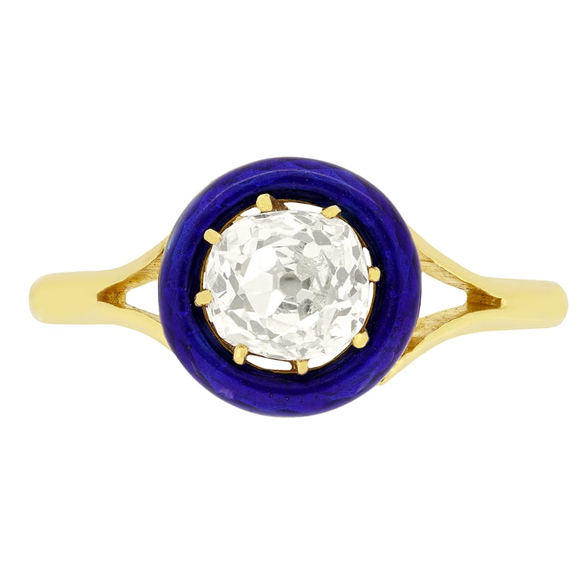 Victorian 0.90ct Diamond and Enamel Solitaire Ring, c.1860s