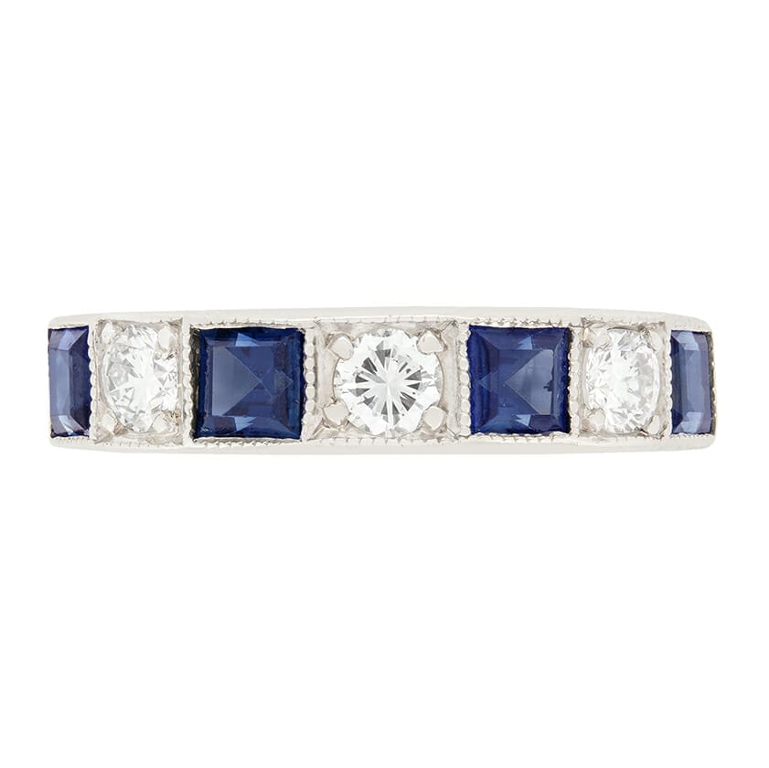 Vintage 0.80ct Sapphire and Diamond Seven Stone Ring, c.1970s