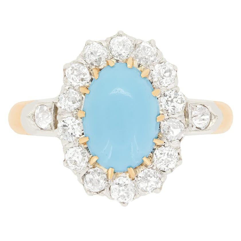 Belle Époque 1.20ct Turquoise and Diamond Cluster Ring, c.1910s
