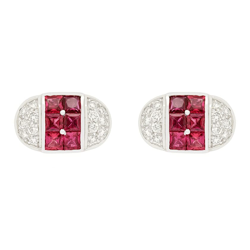 Modern 2.40ct Ruby and Diamond Cufflinks