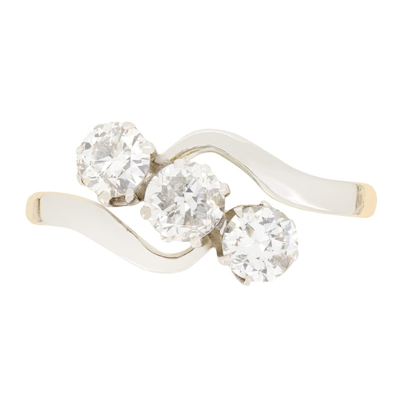 Edwardian 1.00ct Diamond Three Stone Twist Ring, c.1910s