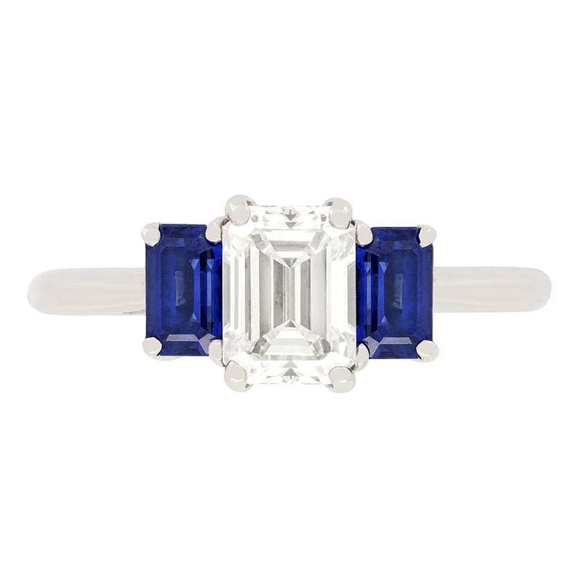 Tiffany & Co. 0.90ct Diamond and Sapphire Three Stone Ring, c.1980s