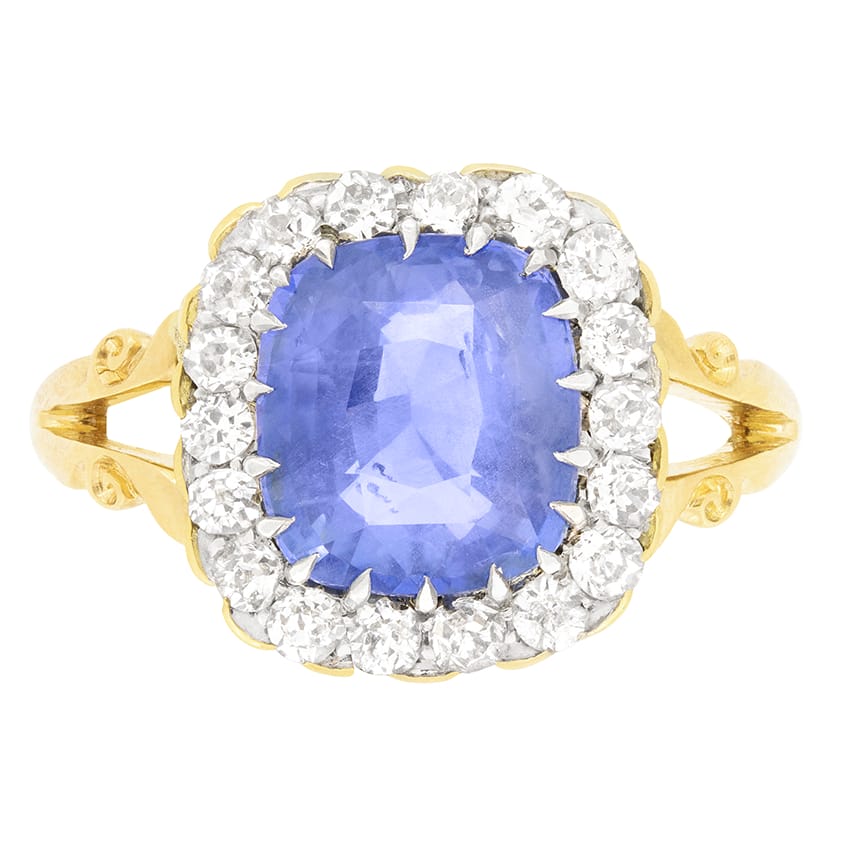 Art Deco 4.54ct Sapphire and Diamond Coronet Cluster Ring, c.1920s
