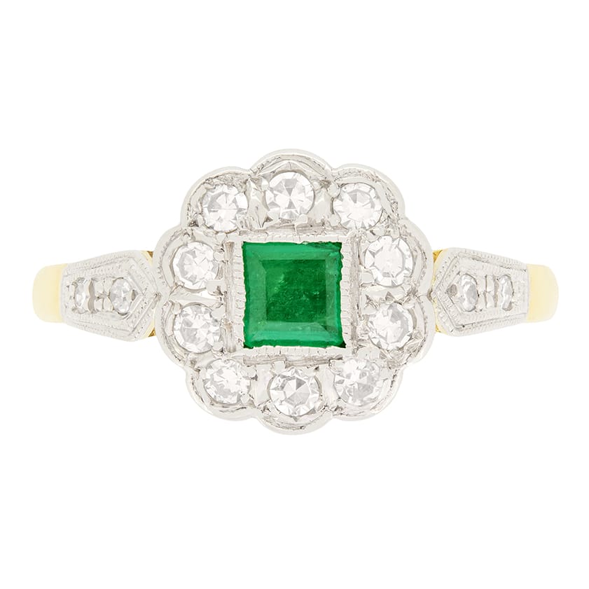 Art Deco 0.40ct Emerald and Diamond Cluster Ring, c.1930s
