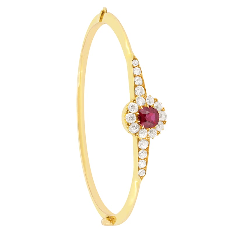 Victorian 1.00ct Ruby and Diamond Cluster bangle, c.1880s