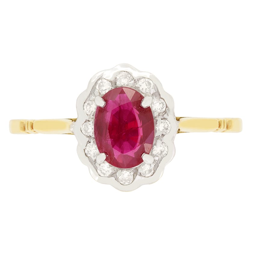 Vintage 0.70ct Ruby and Diamond Cluster Ring, c.1970s