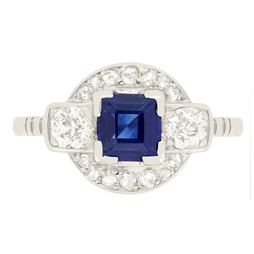 Art Deco 0.60ct Sapphire and Diamond Cluster ring, c.1920s