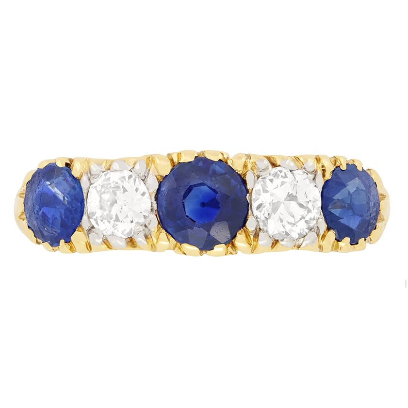 Victorian 1.10ct Sapphire and Diamond Five Stone Ring, c.1880s