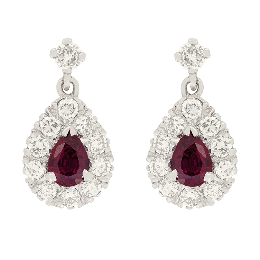 Vintage 0.80ct Ruby and Diamond Drop Earrings, c.1970s