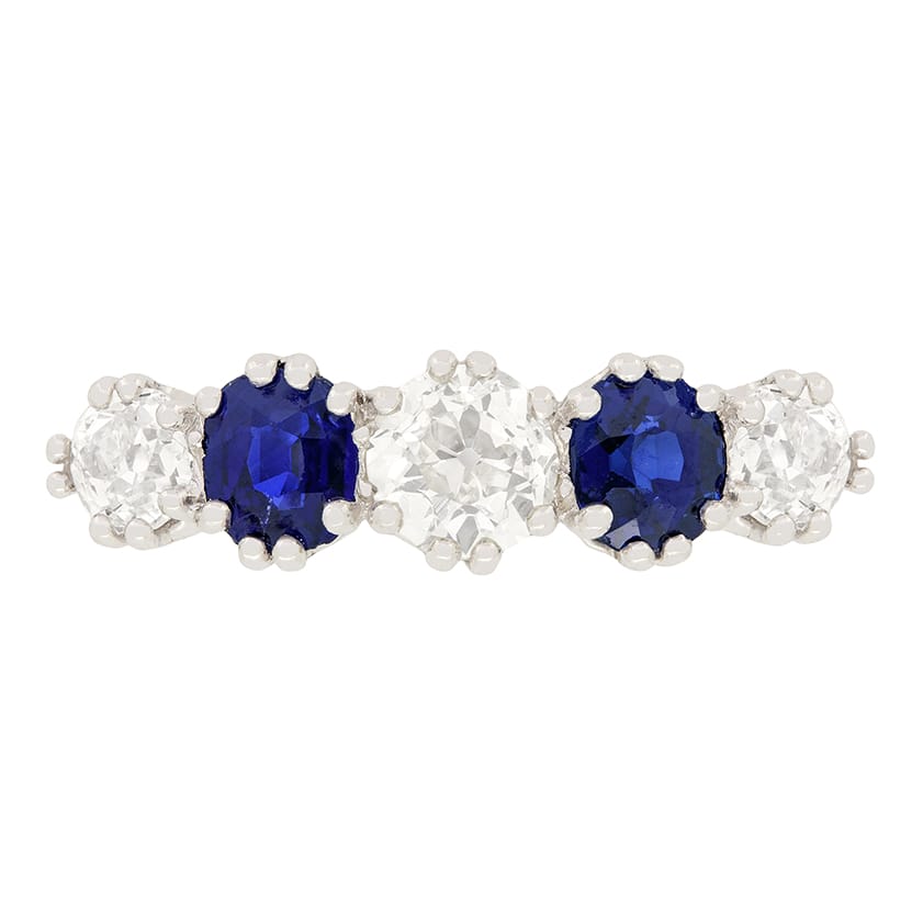 Art Deco 1.00ct Diamond and Sapphire Five Stone Ring, c.1920s