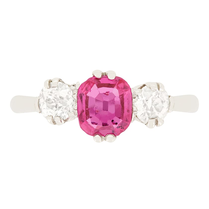Art Deco 0.70ct Pink Sapphire and Diamond Trilogy Ring, c.1920s