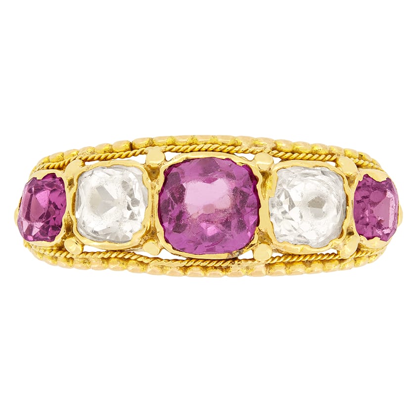 Victorian 1.00ct Purple and White Sapphire Five Stone ring, c.1860s