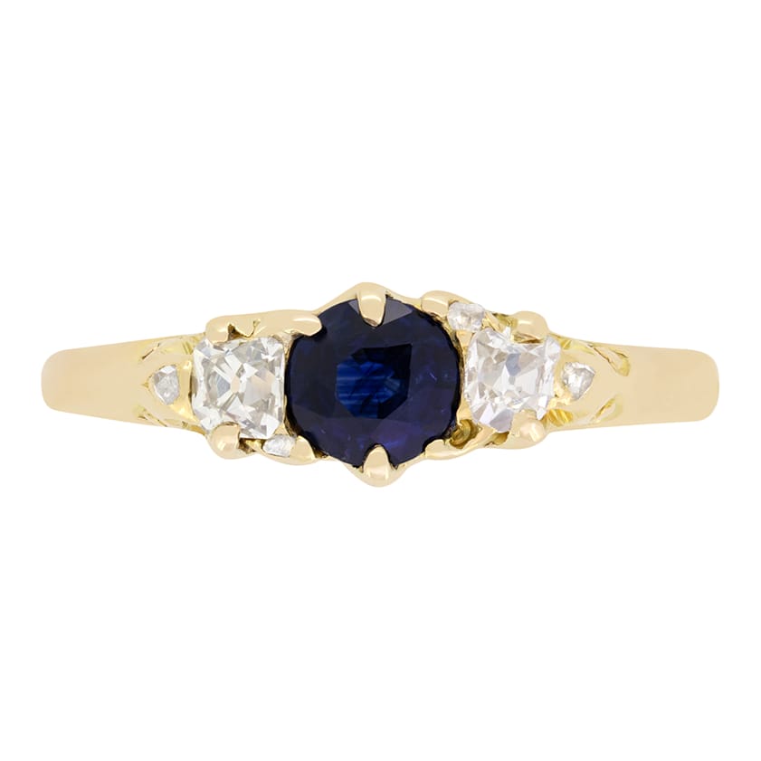 Victorian 0.50ct Sapphire and Diamond Trilogy Ring, c.1880s