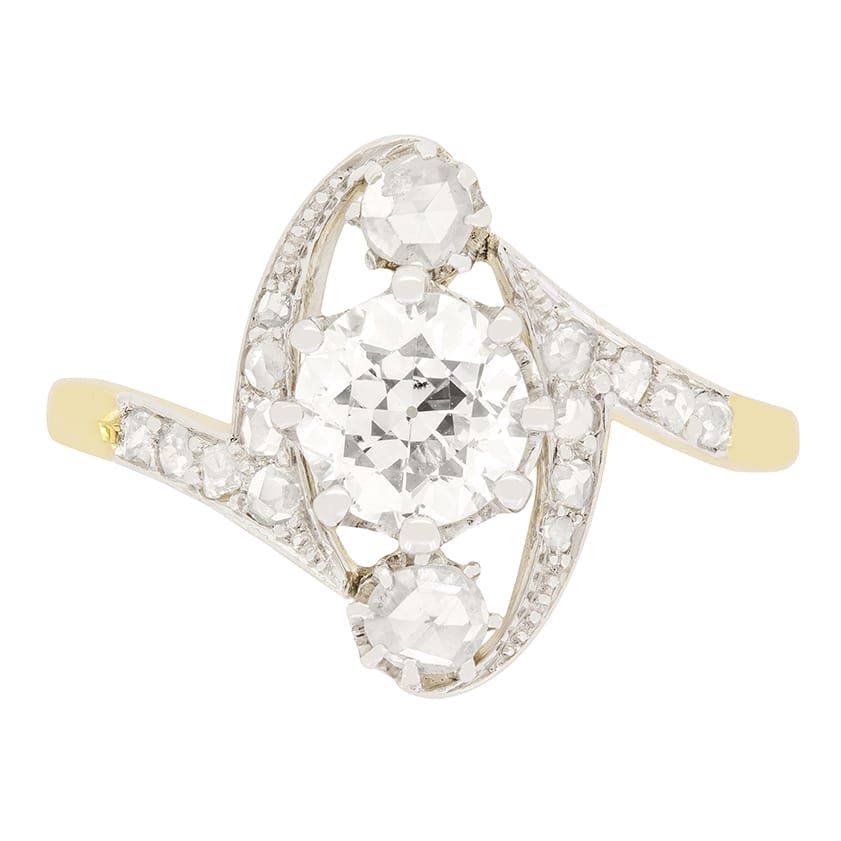 Edwardian 1.01ct Diamond Three Stone Twist Ring, c.1910s