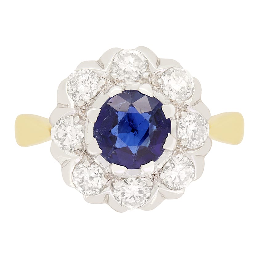 Vintage 0.80ct Sapphire and Diamond Cluster Ring, c.1950s
