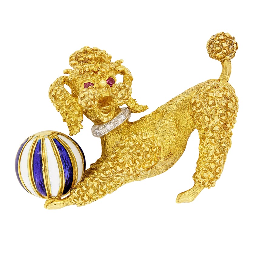 Vintage Poodle and Ball Brooch, c.1970s