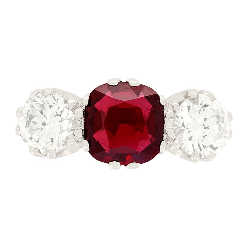 Vintage 1.70 carat Ruby and Diamond Trilogy Ring, c.1950s