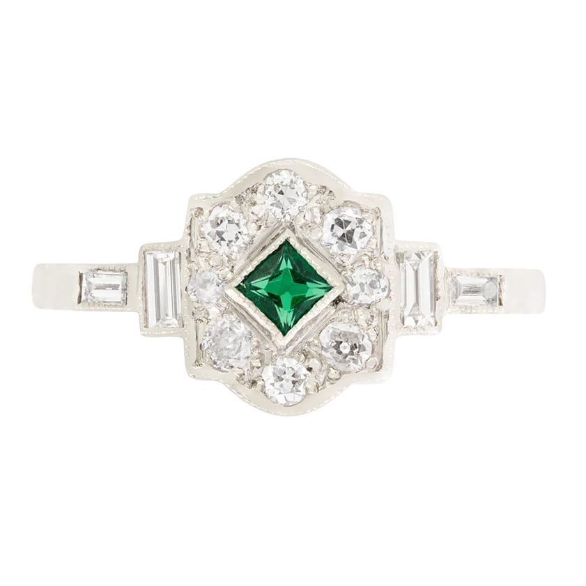 Vintage 0.15ct Emerald and Diamond Cluster Ring, c.1960s