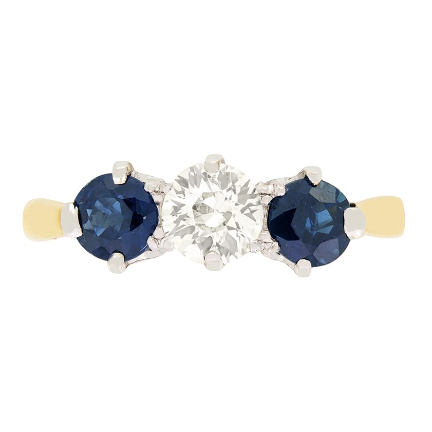 Edwardian 0.50ct Diamond and Sapphire Trilogy Ring, c.1910s