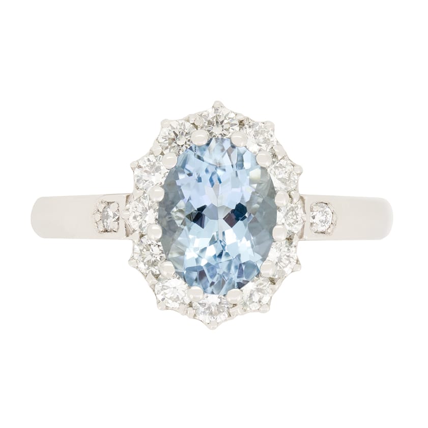 Contemporary 1.35ct Aquamarine and Diamond Cluster Ring Farringdons Jewellery